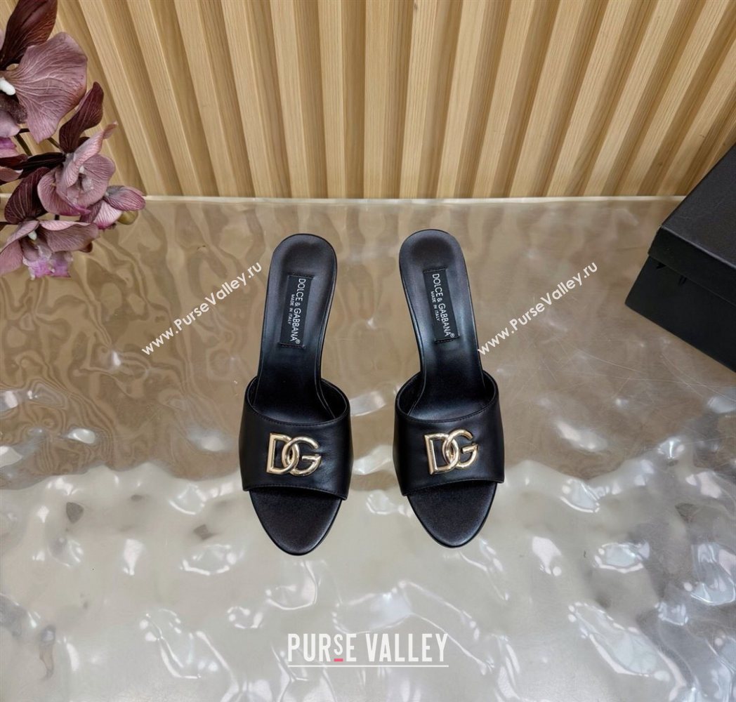 Dolce Gabbana Calfskin Leather Heel Slides Sandal 9cm with DG Logo Black 2025 DG121101 (MD-251211073)