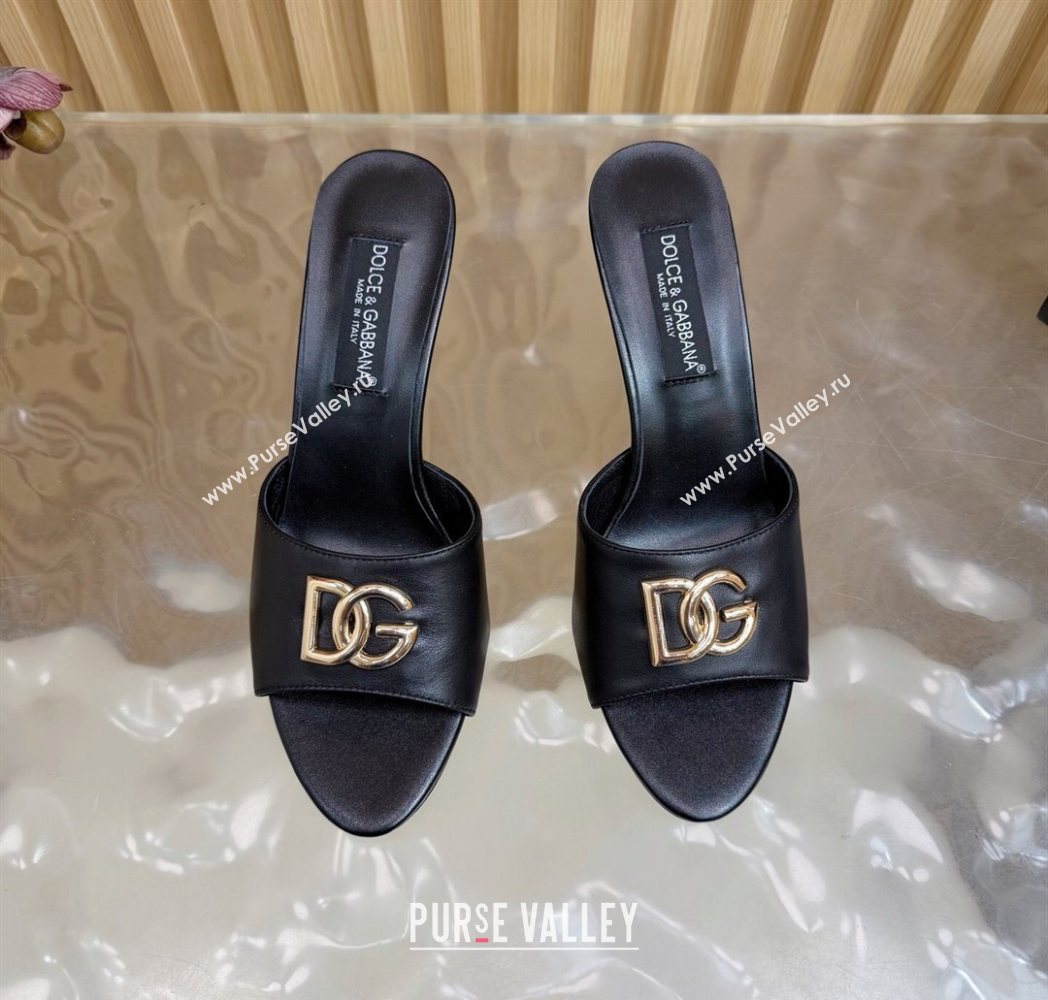 Dolce Gabbana Calfskin Leather Heel Slides Sandal 9cm with DG Logo Black 2025 DG121101 (MD-251211073)