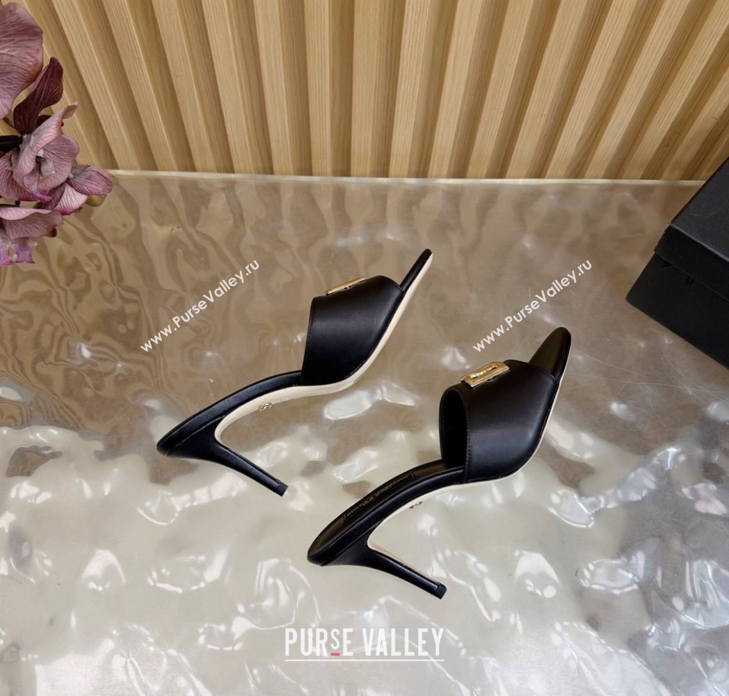 Dolce Gabbana Calfskin Leather Heel Slides Sandal 9cm with DG Logo Black 2025 DG121101 (MD-251211073)