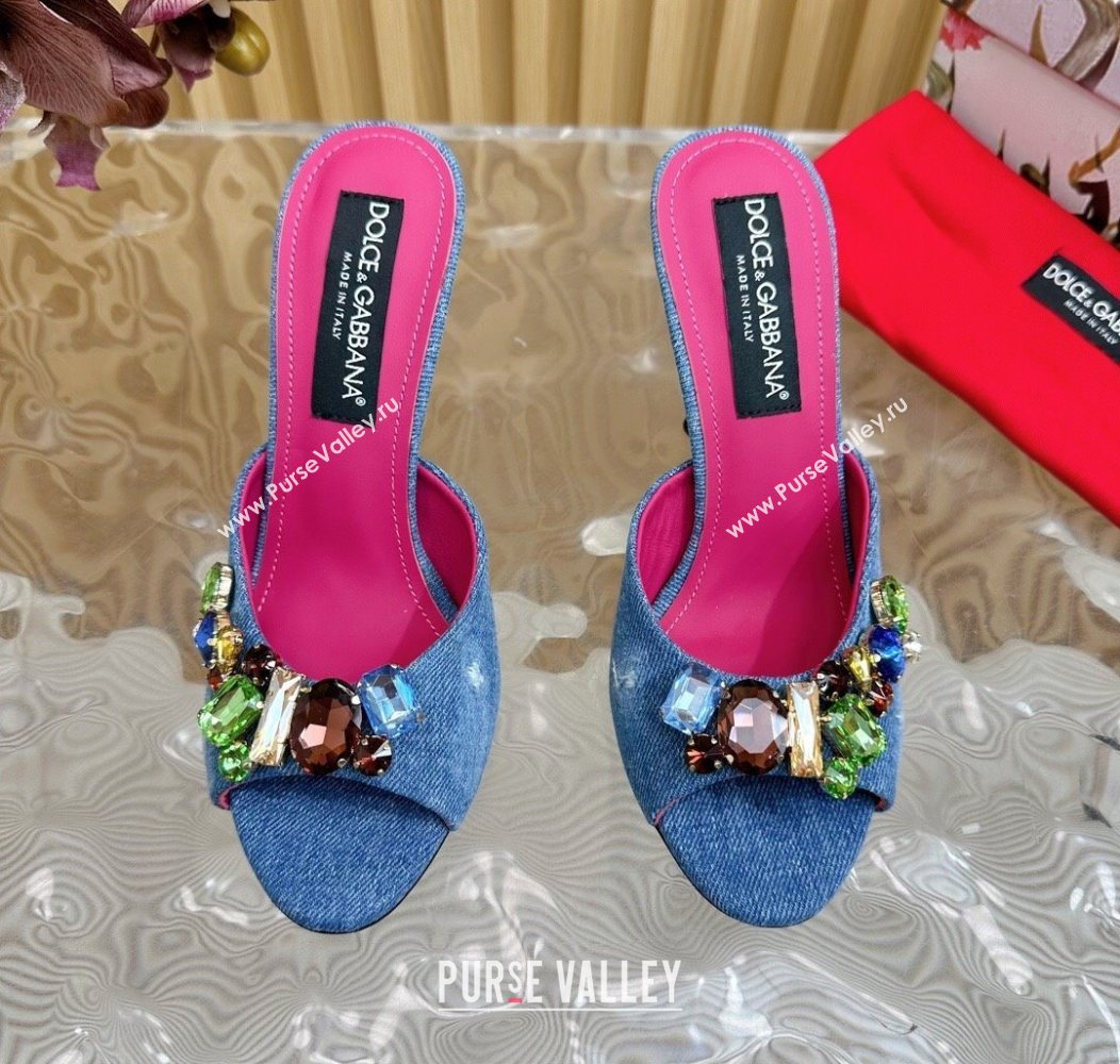 Dolce Gabbana Blue Denim Heel Slides Sandal 10cm with Strass Stones 2025 DG121102 (MD-251211076)