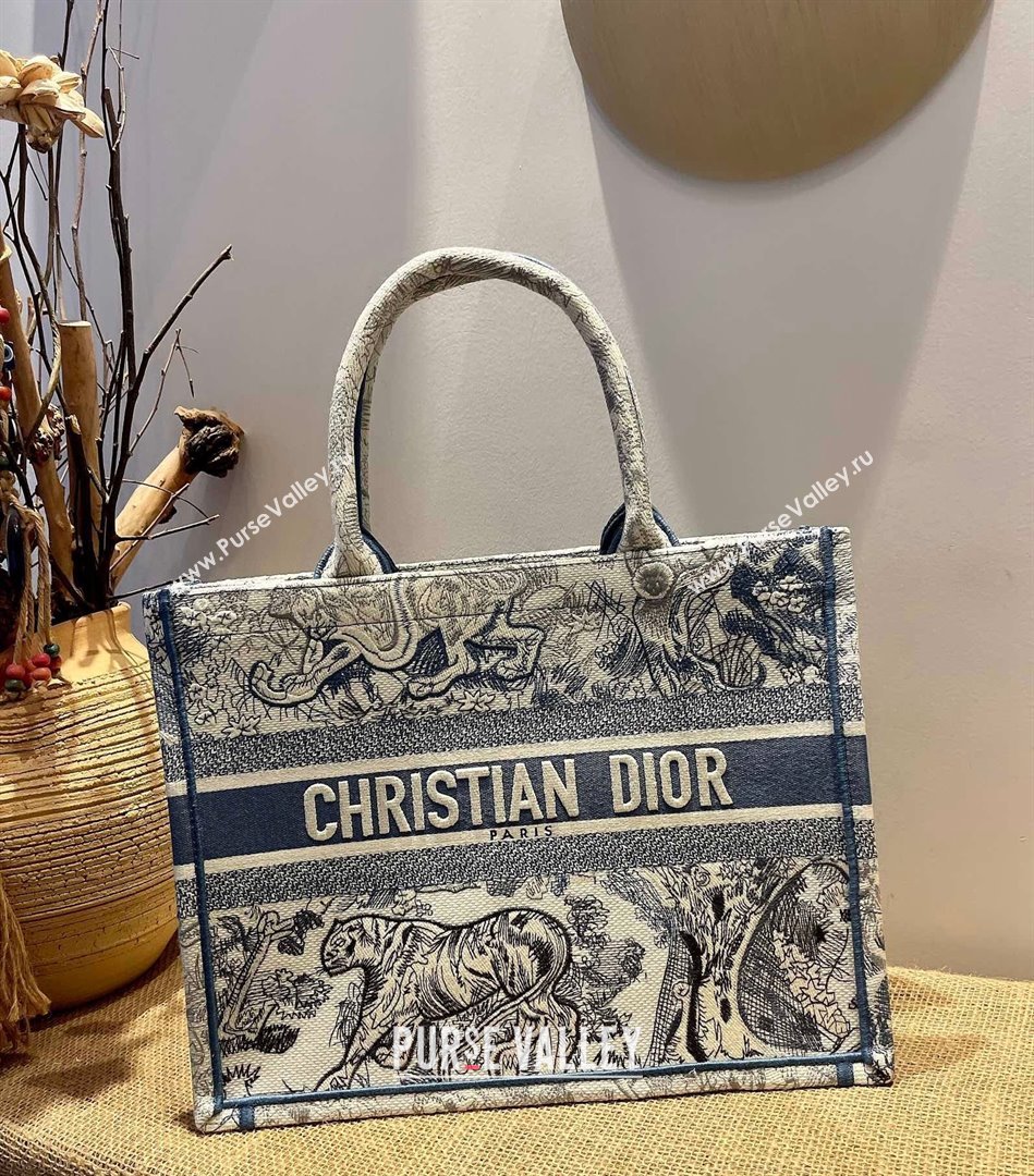 Dior Small Book Tote Bag in Blue Gradient Toile de Jouy Embroidery 2021 120141 (XXG-21120141)