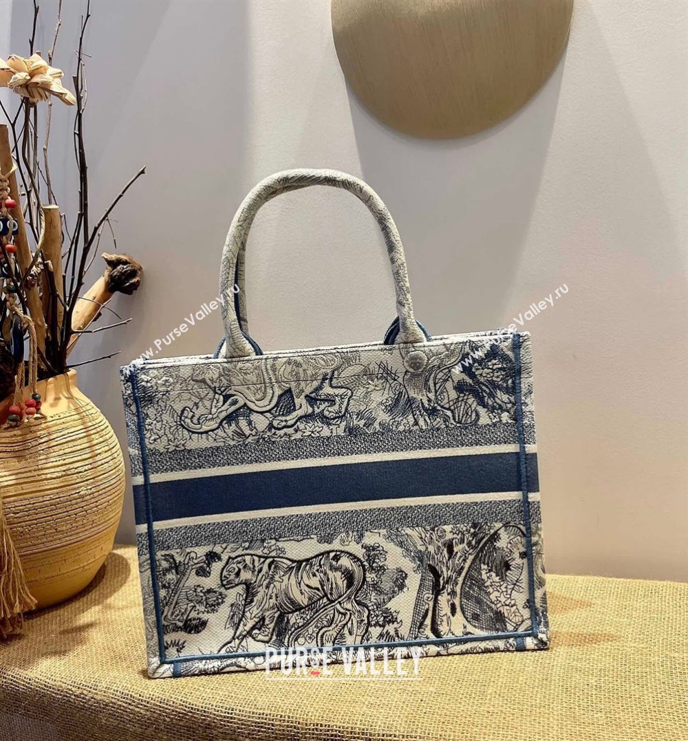 Dior Small Book Tote Bag in Blue Gradient Toile de Jouy Embroidery 2021 120141 (XXG-21120141)