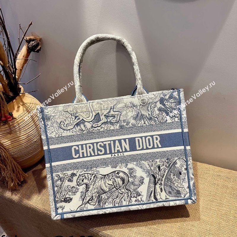 Dior Small Book Tote Bag in Blue Gradient Toile de Jouy Embroidery 2021 120141 (XXG-21120141)