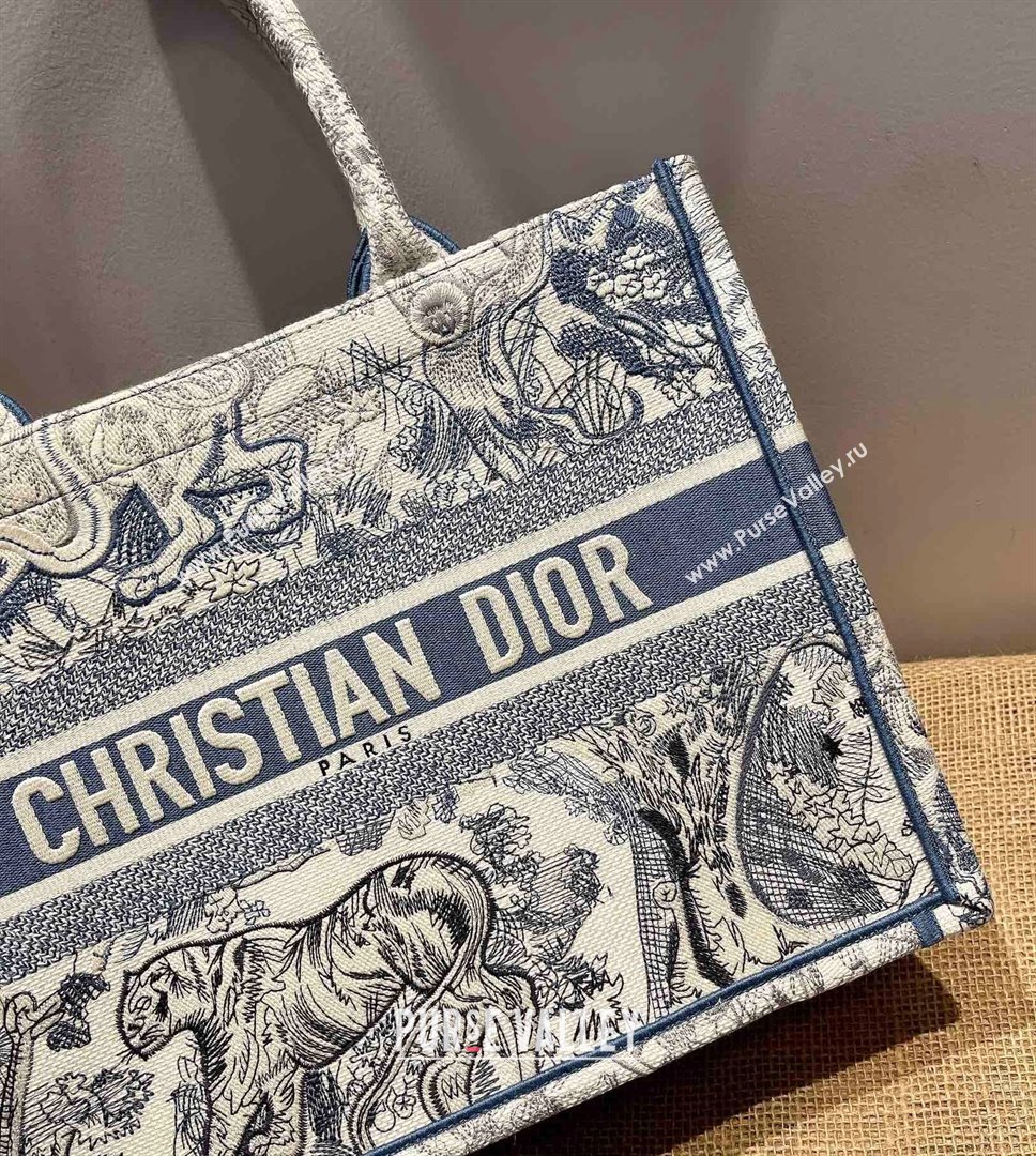 Dior Small Book Tote Bag in Blue Gradient Toile de Jouy Embroidery 2021 120141 (XXG-21120141)