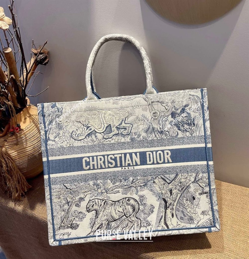 Dior Large Book Tote Bag in Blue Gradient Toile de Jouy Embroidery 2021 120142 (XXG-21120142)