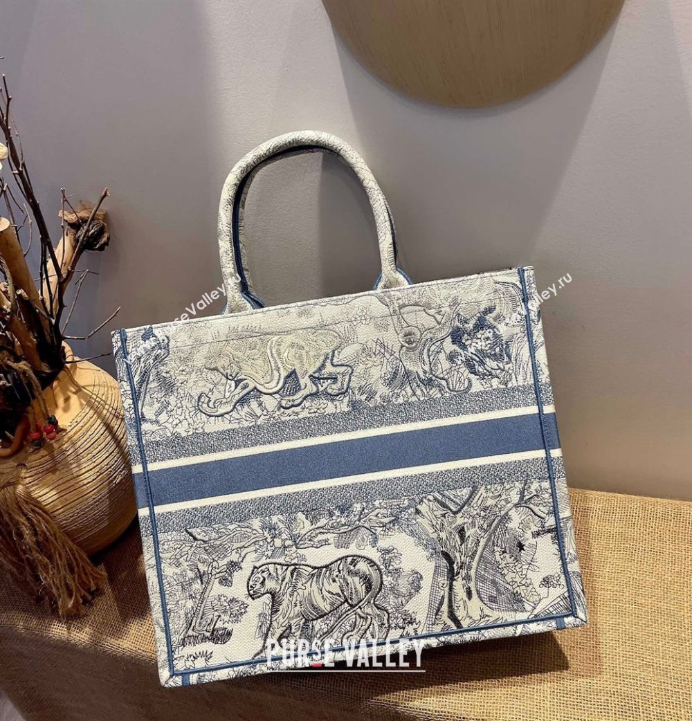 Dior Large Book Tote Bag in Blue Gradient Toile de Jouy Embroidery 2021 120142 (XXG-21120142)