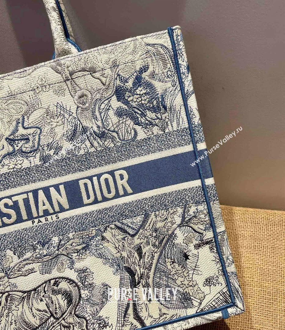 Dior Large Book Tote Bag in Blue Gradient Toile de Jouy Embroidery 2021 120142 (XXG-21120142)