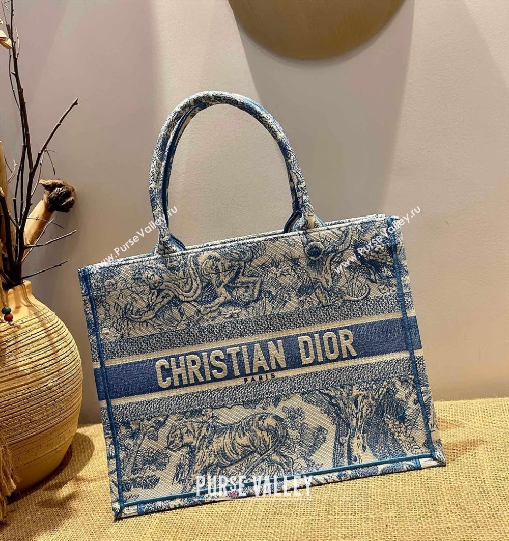 Dior Small Book Tote Bag in Blue Toile de Jouy Embroidery 2021 120147 (XXG-21120147)