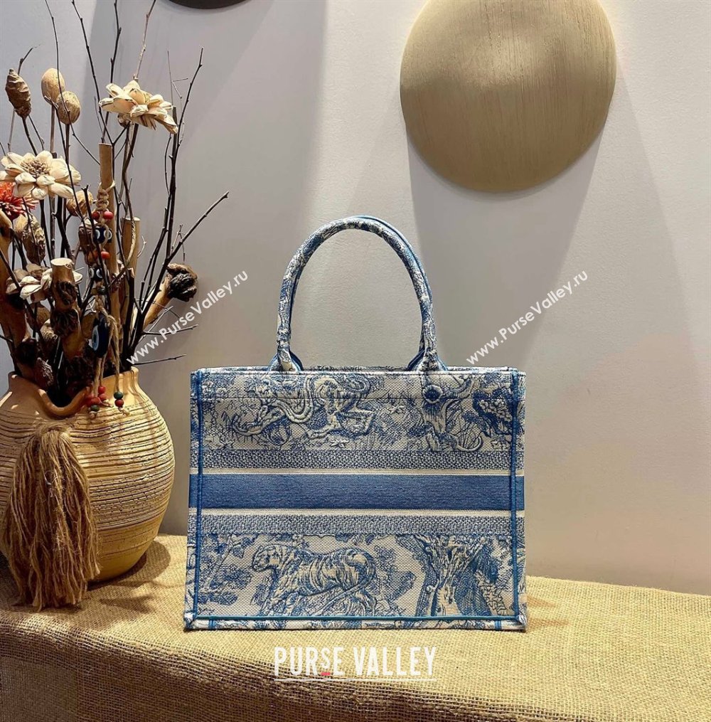 Dior Small Book Tote Bag in Blue Toile de Jouy Embroidery 2021 120147 (XXG-21120147)