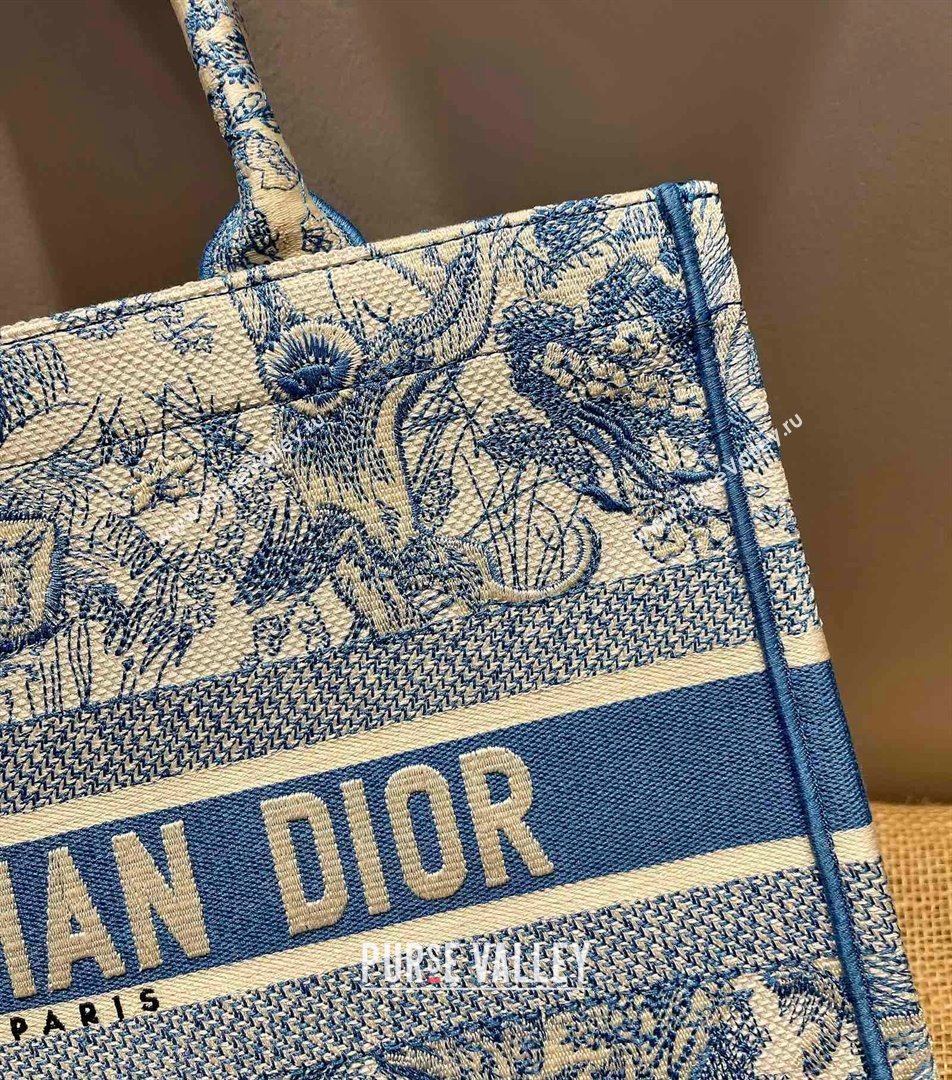 Dior Small Book Tote Bag in Blue Toile de Jouy Embroidery 2021 120147 (XXG-21120147)