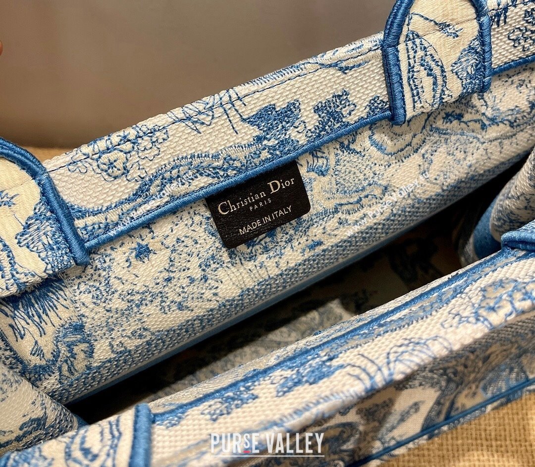 Dior Small Book Tote Bag in Blue Toile de Jouy Embroidery 2021 120147 (XXG-21120147)