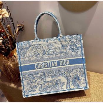 Dior Large Book Tote Bag in Blue Toile de Jouy Embroidery 2021 120148 (XXG-21120148)