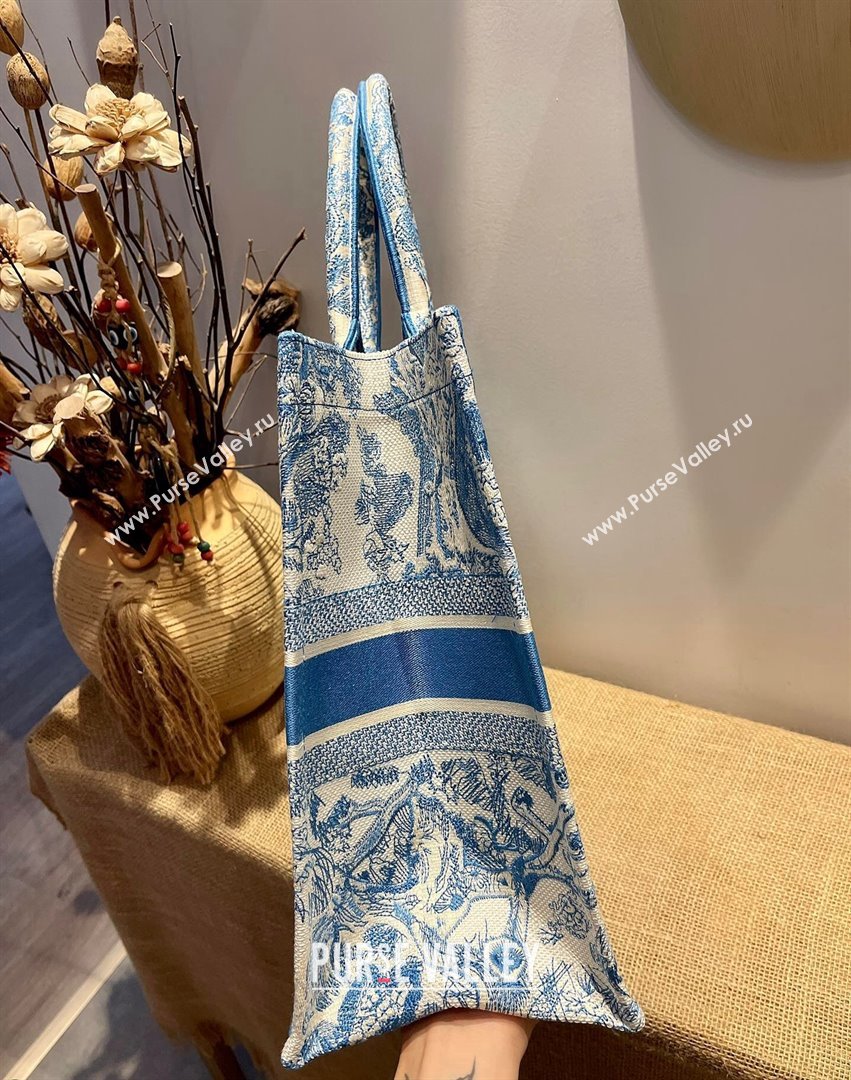 Dior Large Book Tote Bag in Blue Toile de Jouy Embroidery 2021 120148 (XXG-21120148)