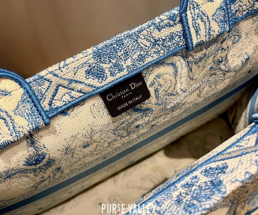 Dior Large Book Tote Bag in Blue Toile de Jouy Embroidery 2021 120148 (XXG-21120148)