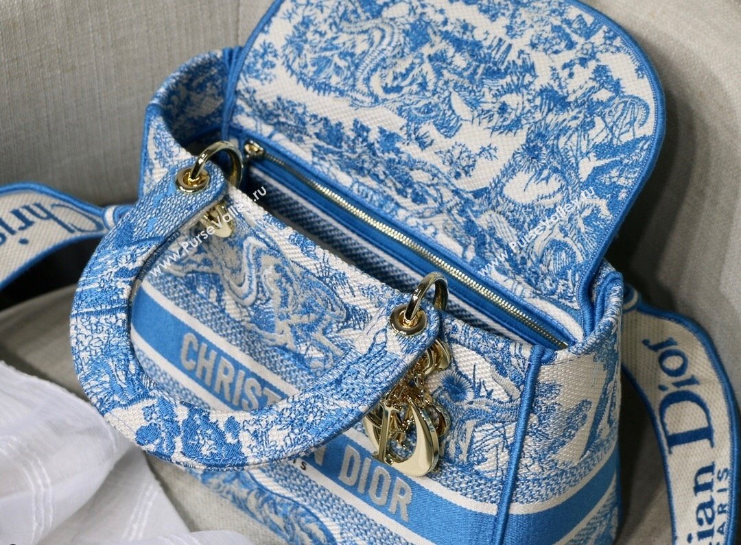 Dior Medium Lady Dior Bag in Cornflower Blue Toile de Jouy Embroidery 2021 (XXG-21120152)