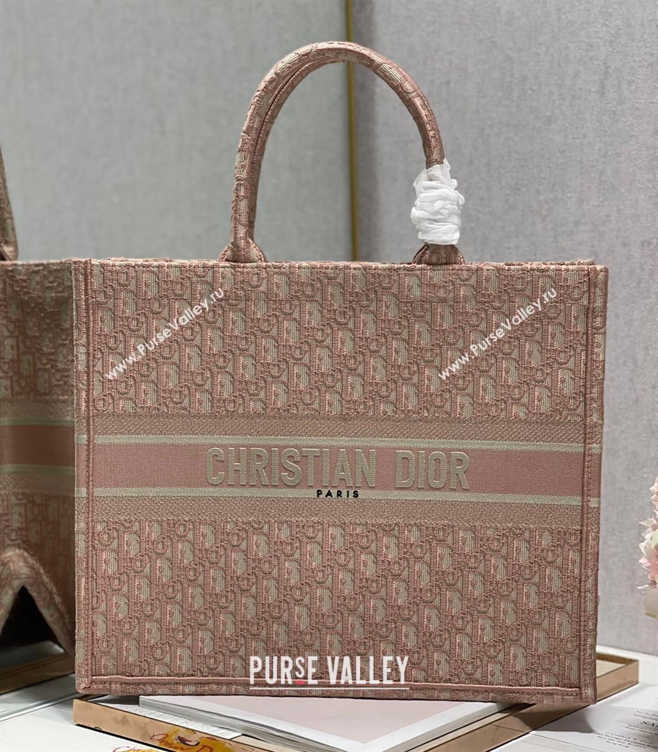 Dior Large Book Tote Bag in Light Pink Oblique Embroidery 2021 120145 (XXG-21120145)