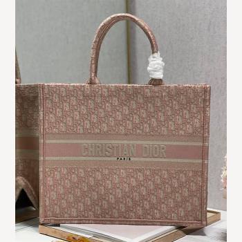 Dior Large Book Tote Bag in Light Pink Oblique Embroidery 2021 120145 (XXG-21120145)