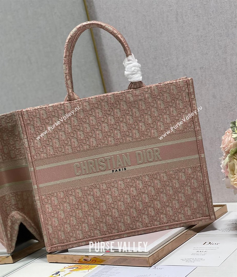 Dior Large Book Tote Bag in Light Pink Oblique Embroidery 2021 120145 (XXG-21120145)