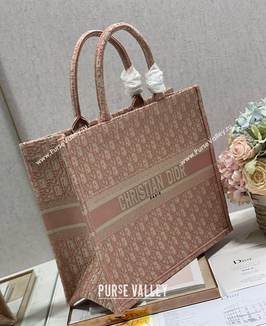 Dior Large Book Tote Bag in Light Pink Oblique Embroidery 2021 120145 (XXG-21120145)