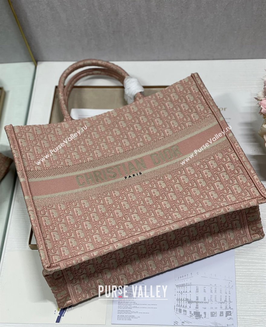 Dior Large Book Tote Bag in Light Pink Oblique Embroidery 2021 120145 (XXG-21120145)