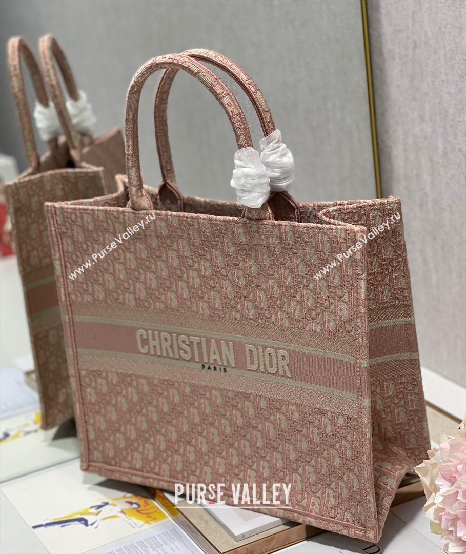 Dior Large Book Tote Bag in Light Pink Oblique Embroidery 2021 120145 (XXG-21120145)