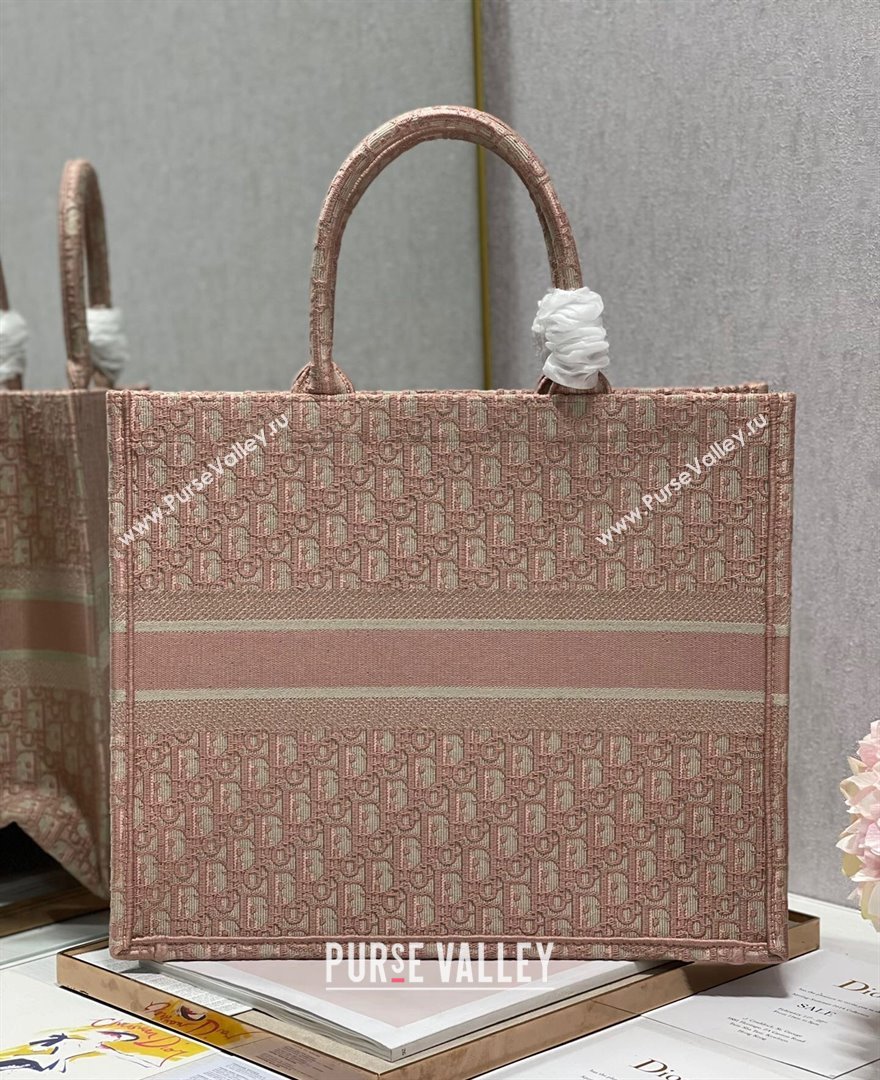 Dior Large Book Tote Bag in Light Pink Oblique Embroidery 2021 120145 (XXG-21120145)