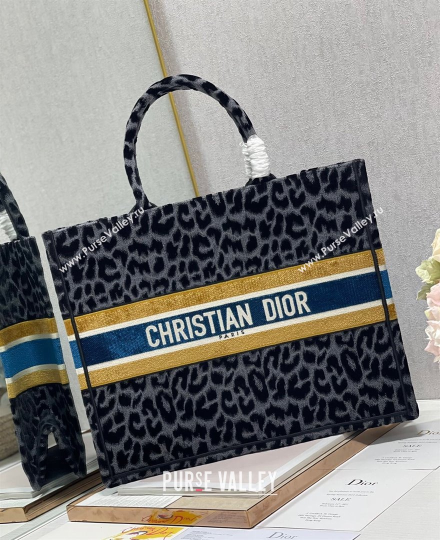 Dior Large Book Tote Bag in Grey Multicolor Mizza Embroidered Velvet 2021 (XXG-21120207)