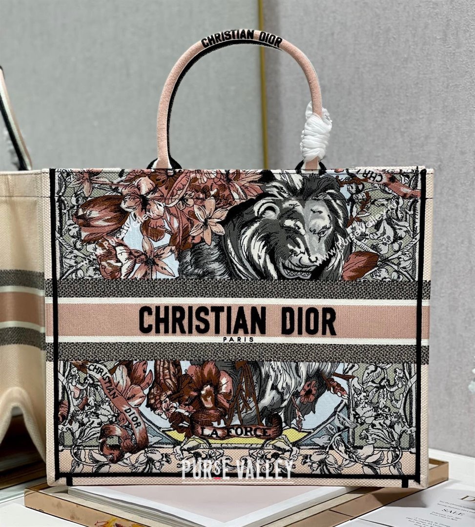 Dior Large Book Tote Bag in Nude Toile de Jouy Embroidery 2021 120161 (XXG-21120161)