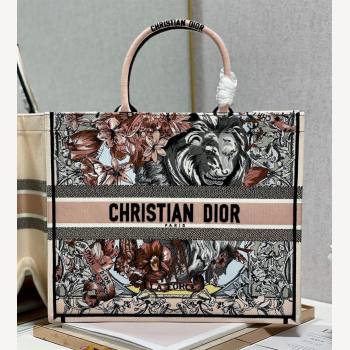 Dior Large Book Tote Bag in Nude Toile de Jouy Embroidery 2021 120161 (XXG-21120161)