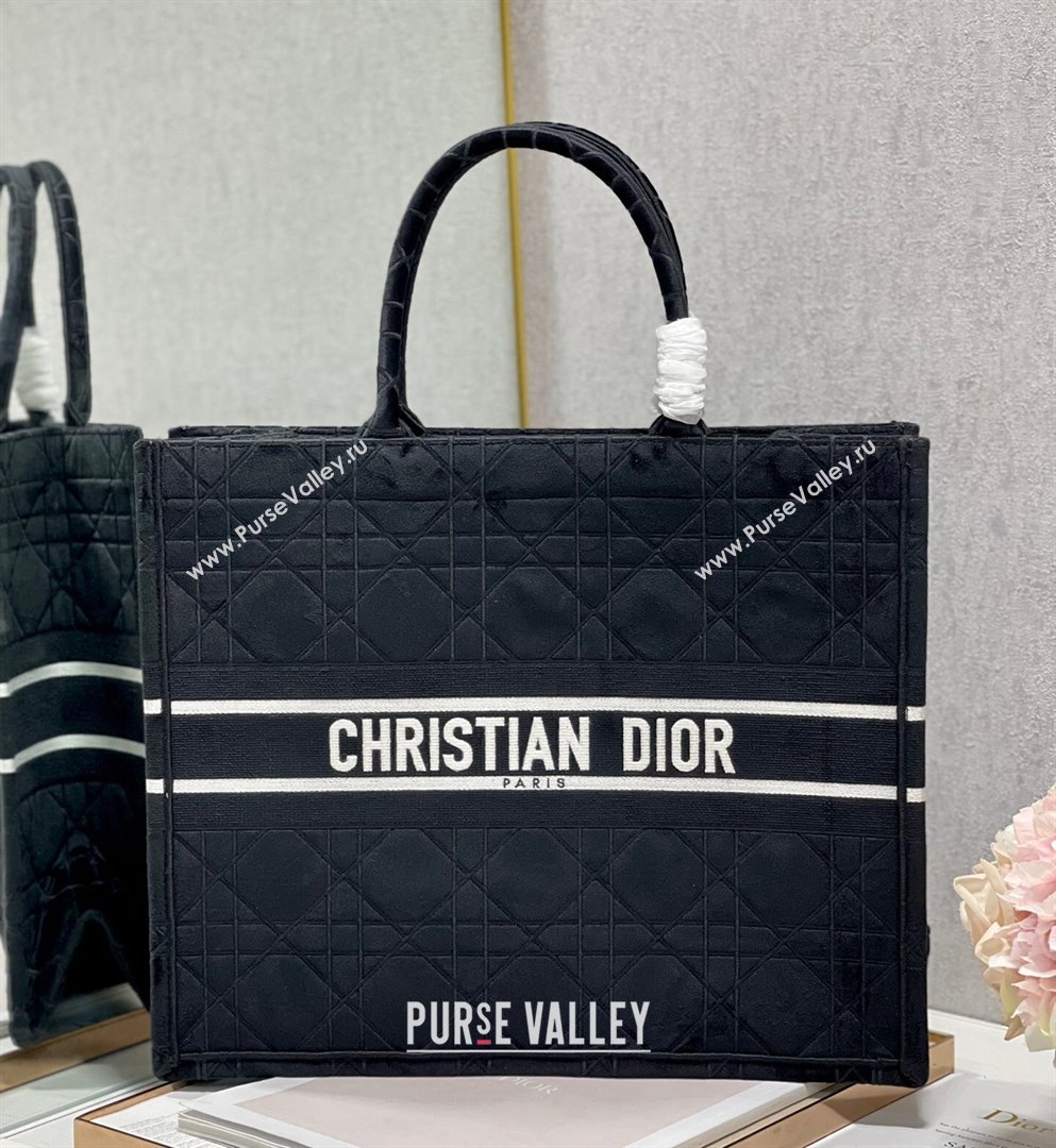 Dior Large Book Tote Bag in Black Cannage Velvet 2021 120209 (XXG-21120209)