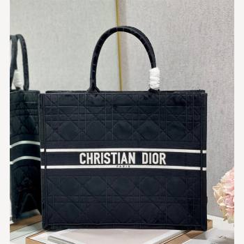 Dior Large Book Tote Bag in Black Cannage Velvet 2021 120209 (XXG-21120209)