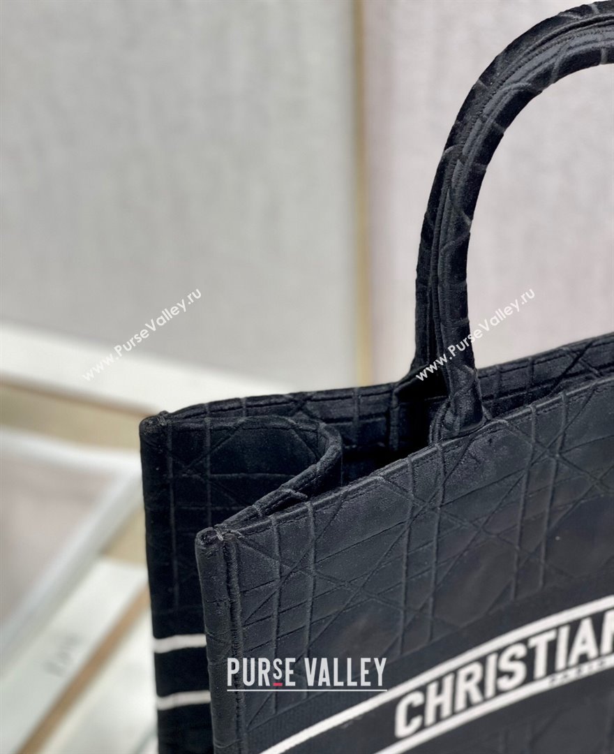 Dior Large Book Tote Bag in Black Cannage Velvet 2021 120209 (XXG-21120209)