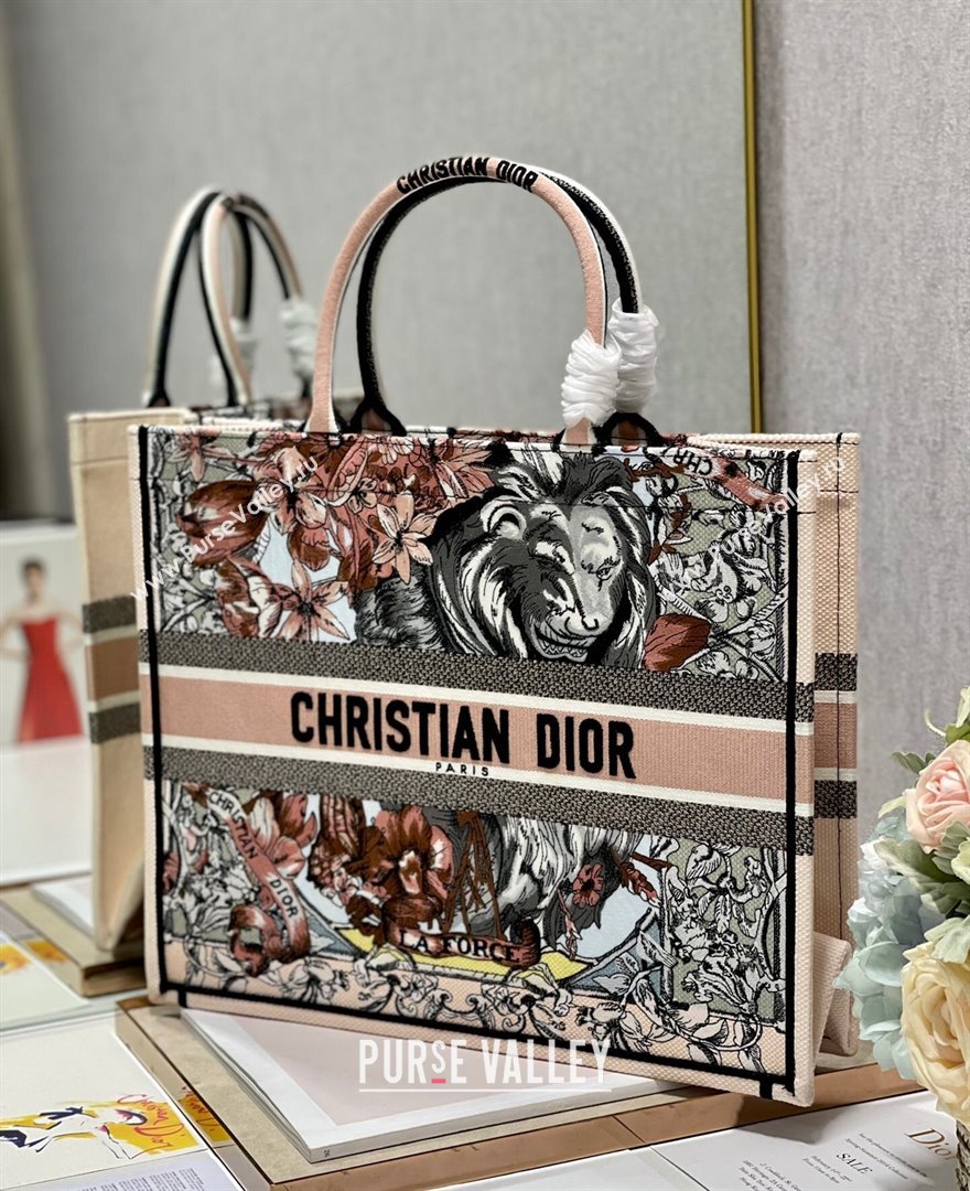 Dior Large Book Tote Bag in Nude Toile de Jouy Embroidery 2021 120161 (XXG-21120161)