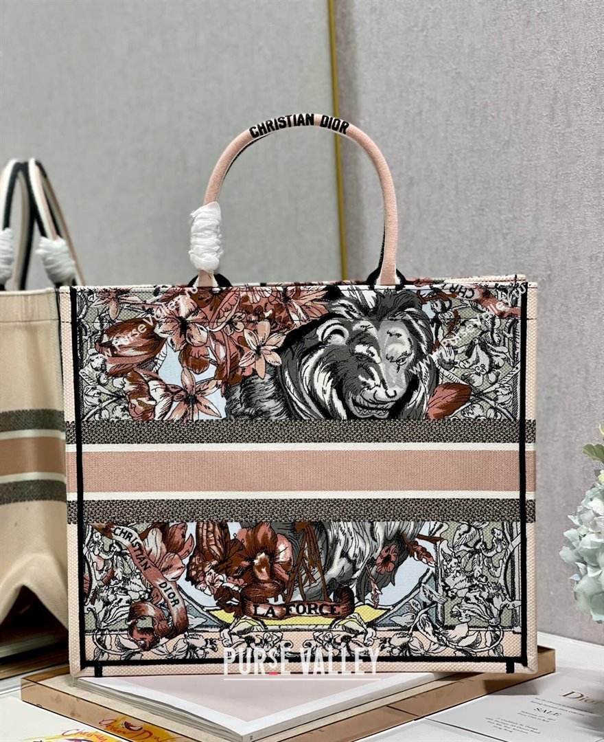Dior Large Book Tote Bag in Nude Toile de Jouy Embroidery 2021 120161 (XXG-21120161)