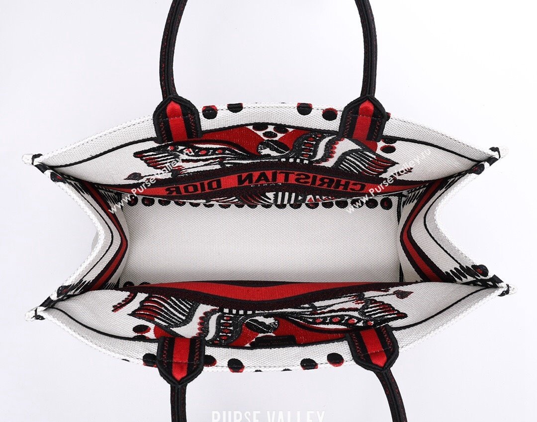 Dior Large Book Tote Bag in White and Red Multicolor Cupidon Embroidery 2022 (BINF-22012181)