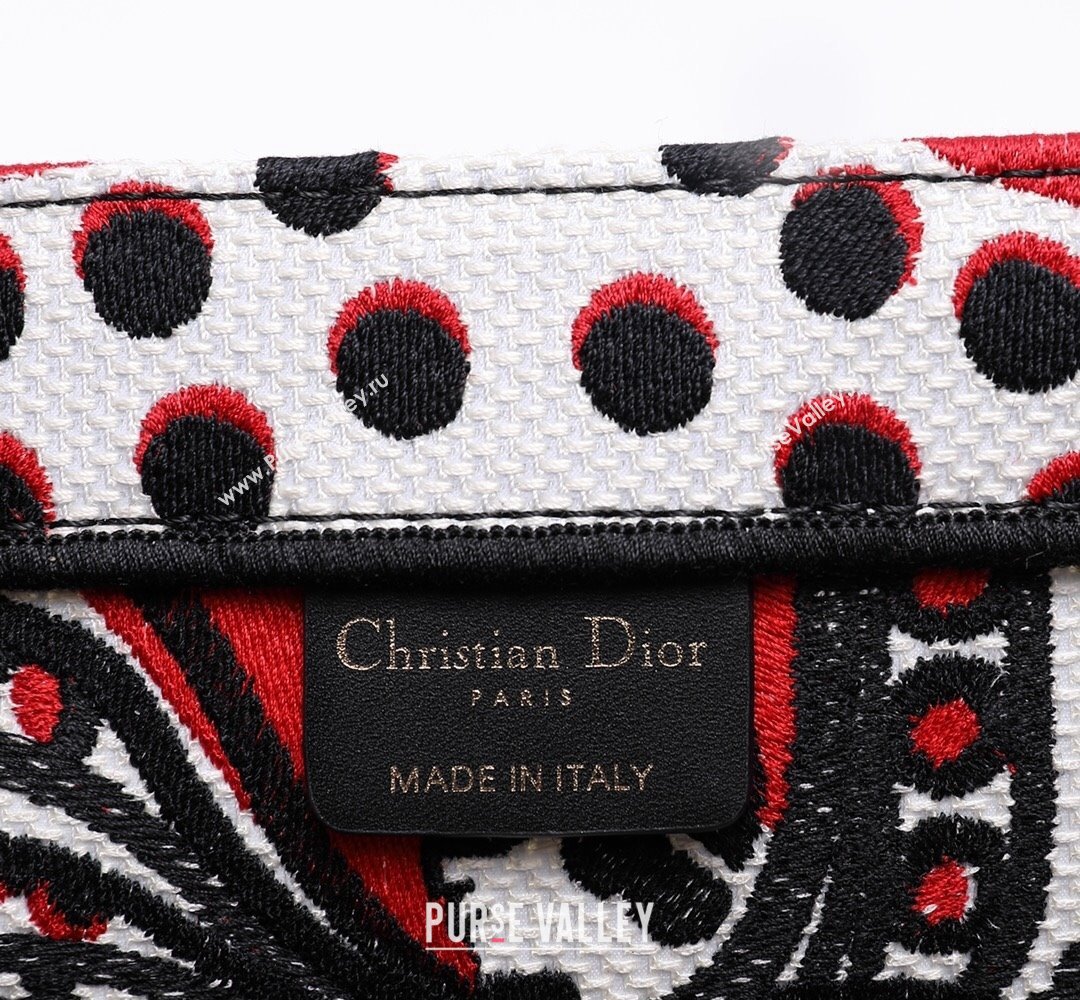 Dior Small Book Tote Bag in White and Red Multicolor Cupidon Embroidery 2022 (BINF-22012180)