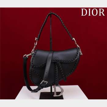 Dior Medium Saddle Bag with Studs in Smooth Calfskin Black/Silver 2023 (XXG-231101119)