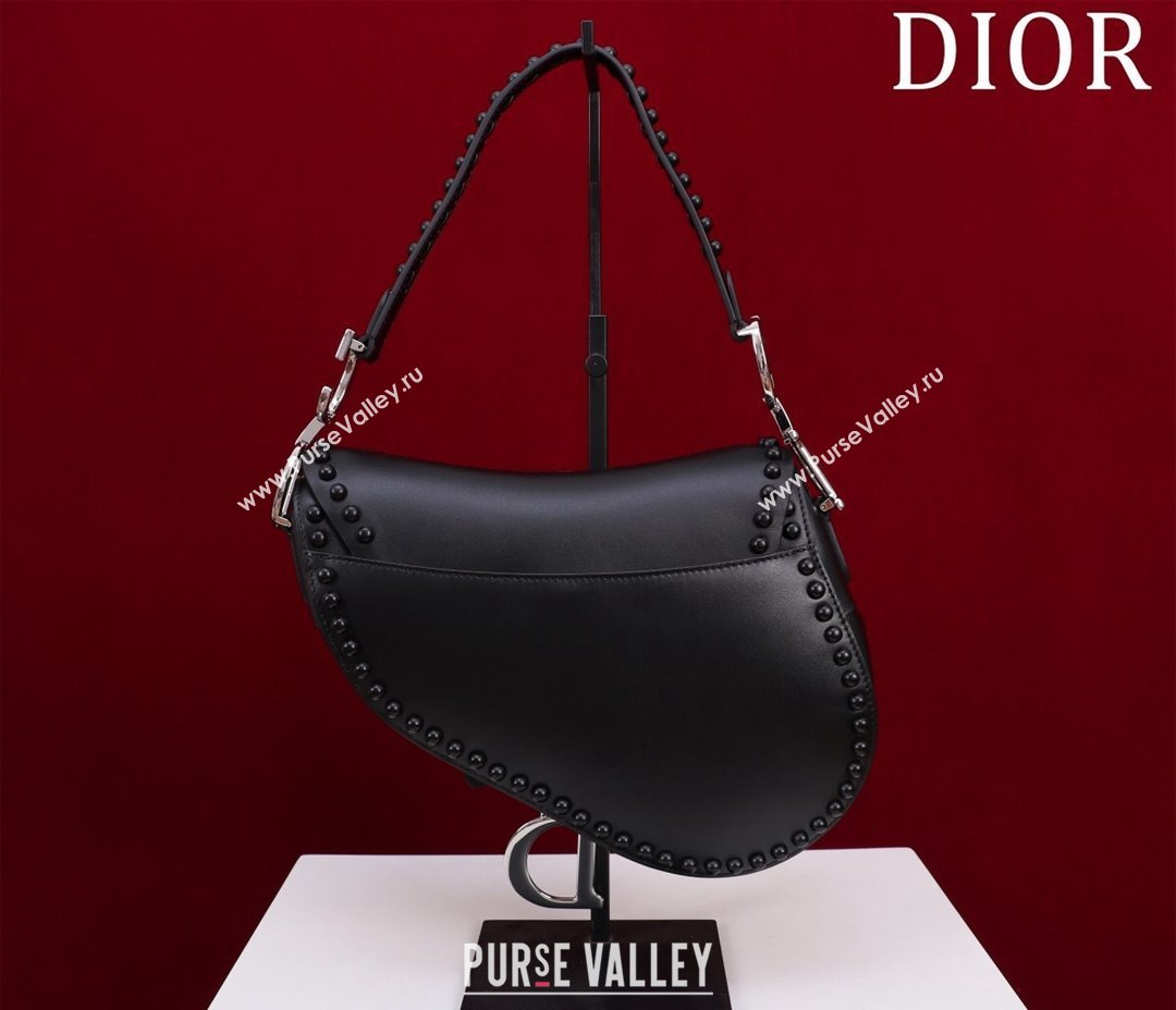 Dior Medium Saddle Bag with Studs in Smooth Calfskin Black/Silver 2023 (XXG-231101119)