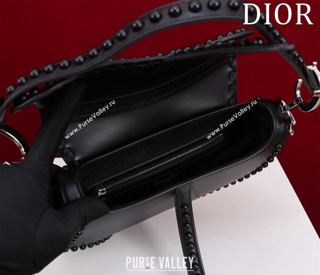 Dior Medium Saddle Bag with Studs in Smooth Calfskin Black/Silver 2023 (XXG-231101119)