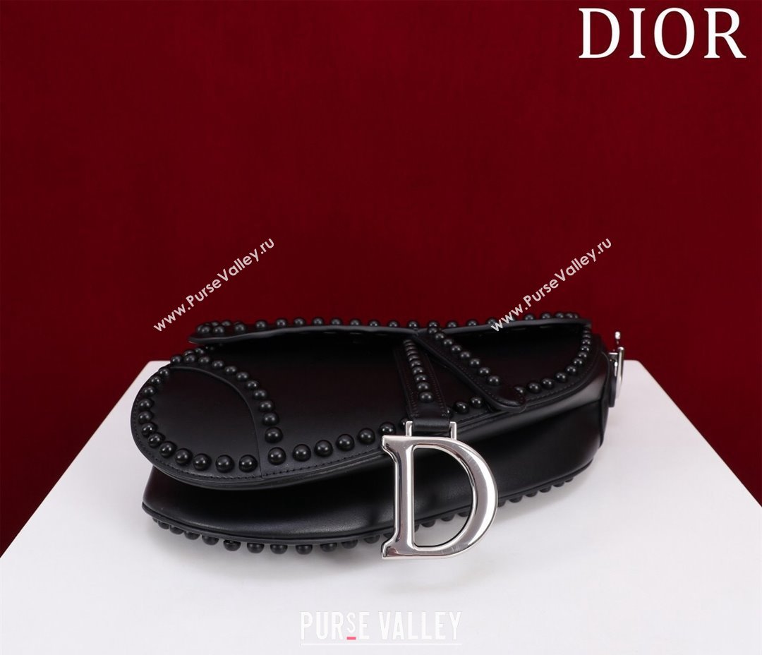 Dior Medium Saddle Bag with Studs in Smooth Calfskin Black/Silver 2023 (XXG-231101119)