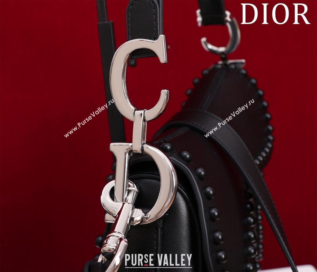 Dior Medium Saddle Bag with Studs in Smooth Calfskin Black/Silver 2023 (XXG-231101119)