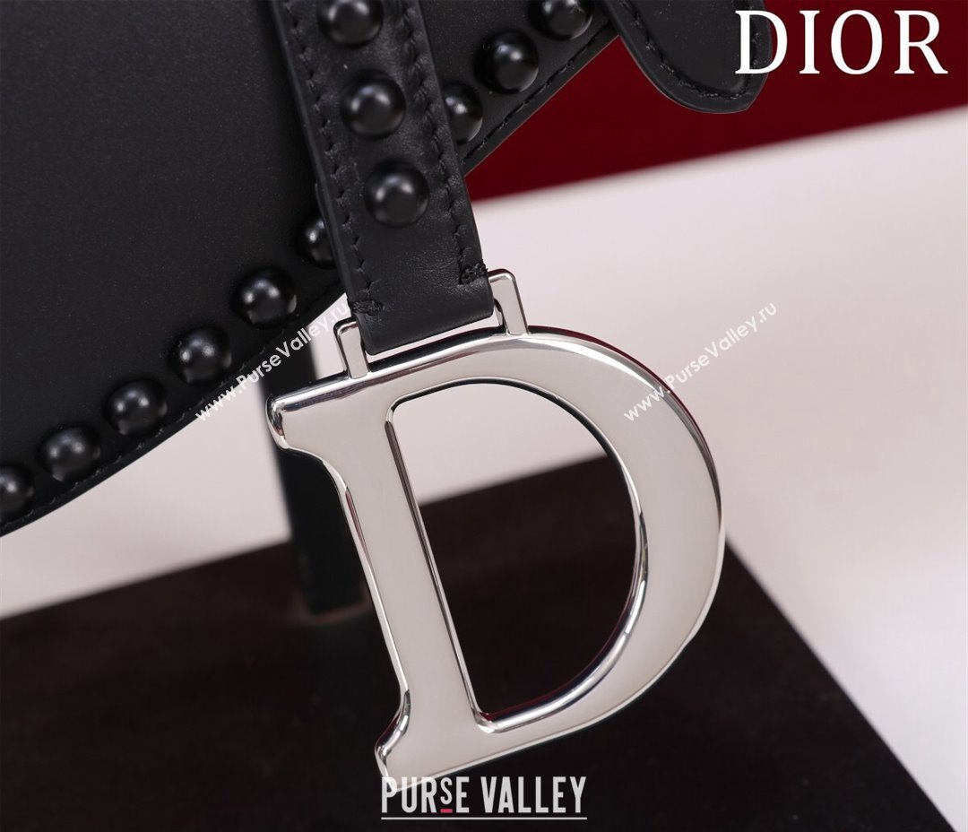 Dior Medium Saddle Bag with Studs in Smooth Calfskin Black/Silver 2023 (XXG-231101119)