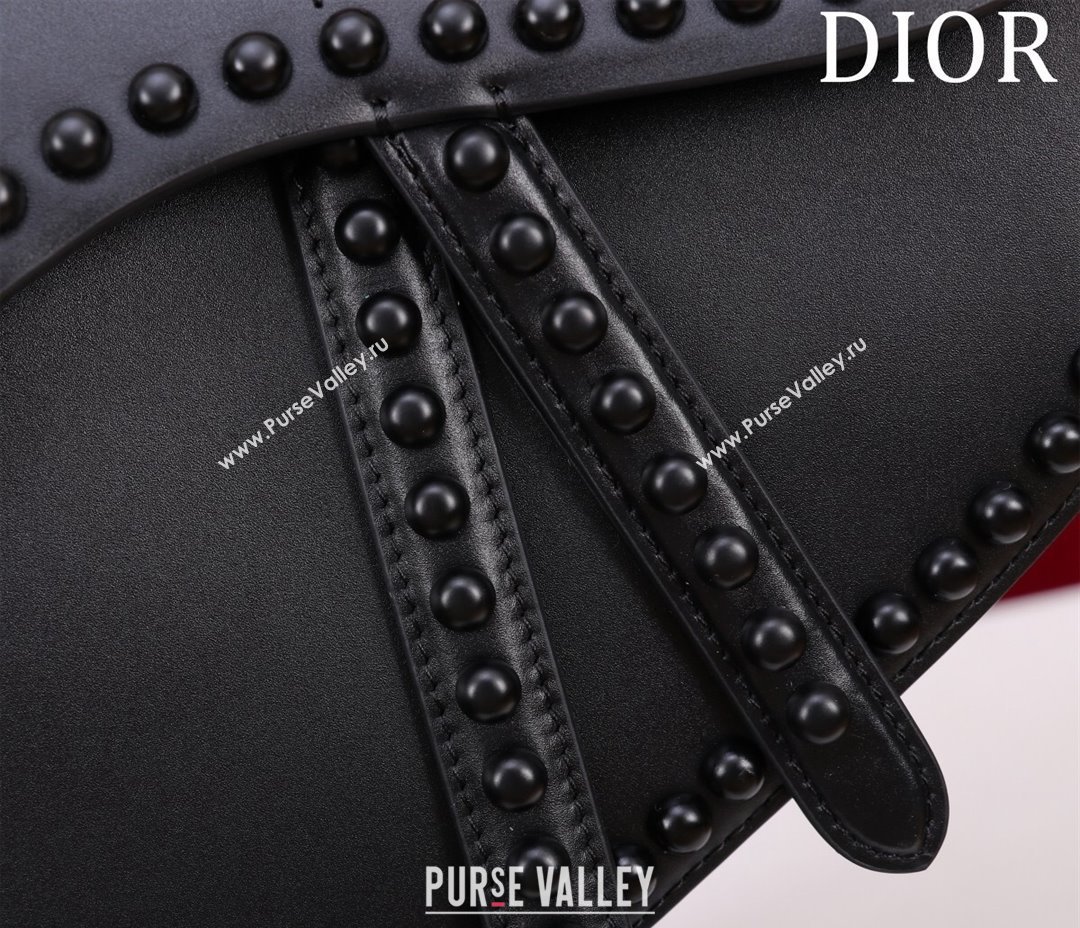 Dior Medium Saddle Bag with Studs in Smooth Calfskin Black/Silver 2023 (XXG-231101119)