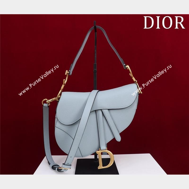 Dior Mini/Medium Saddle Bag with Strap in Grained Calfskin Light Blue 2023 (XXG-231101122)