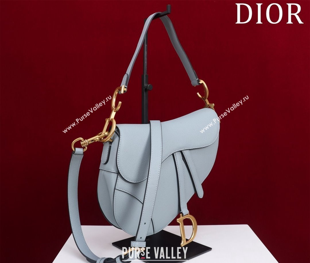 Dior Mini/Medium Saddle Bag with Strap in Grained Calfskin Light Blue 2023 (XXG-231101122)