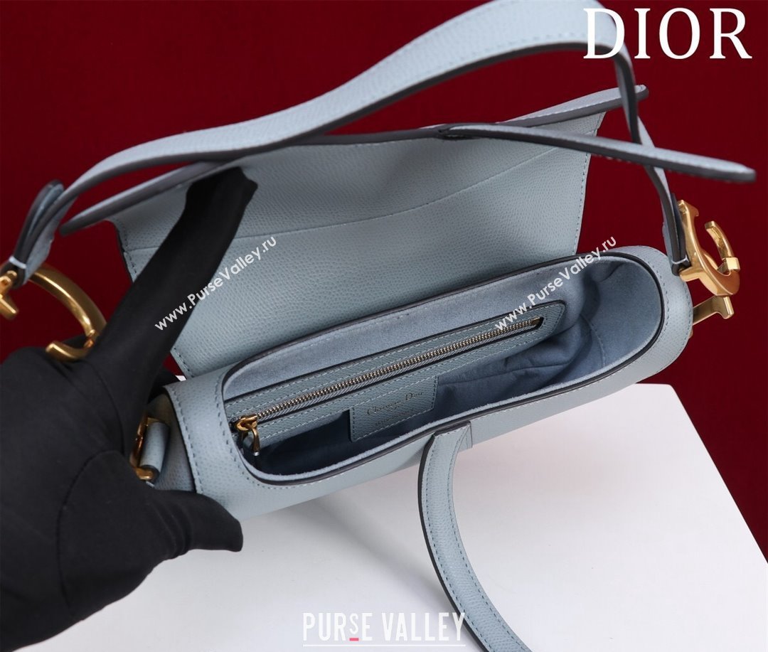 Dior Mini/Medium Saddle Bag with Strap in Grained Calfskin Light Blue 2023 (XXG-231101122)