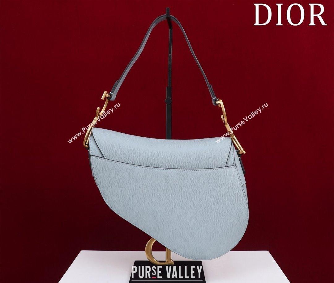 Dior Mini/Medium Saddle Bag with Strap in Grained Calfskin Light Blue 2023 (XXG-231101122)