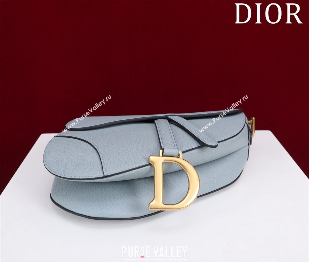 Dior Mini/Medium Saddle Bag with Strap in Grained Calfskin Light Blue 2023 (XXG-231101122)