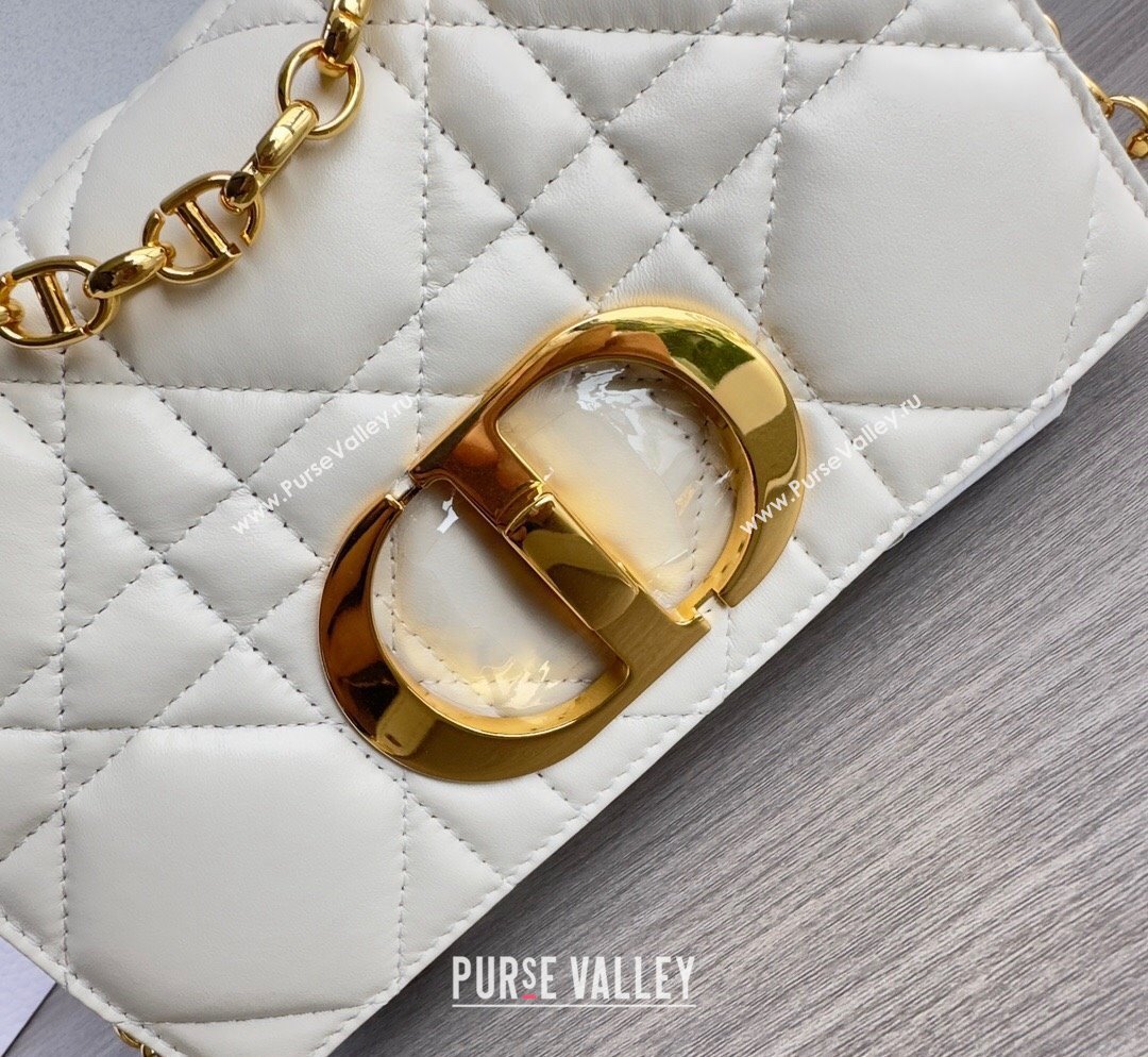 Dior Small Caro Chain Bag in Quilted Macrocannage Calfskin White/Gold 2023 M9241 (BF-231101129)