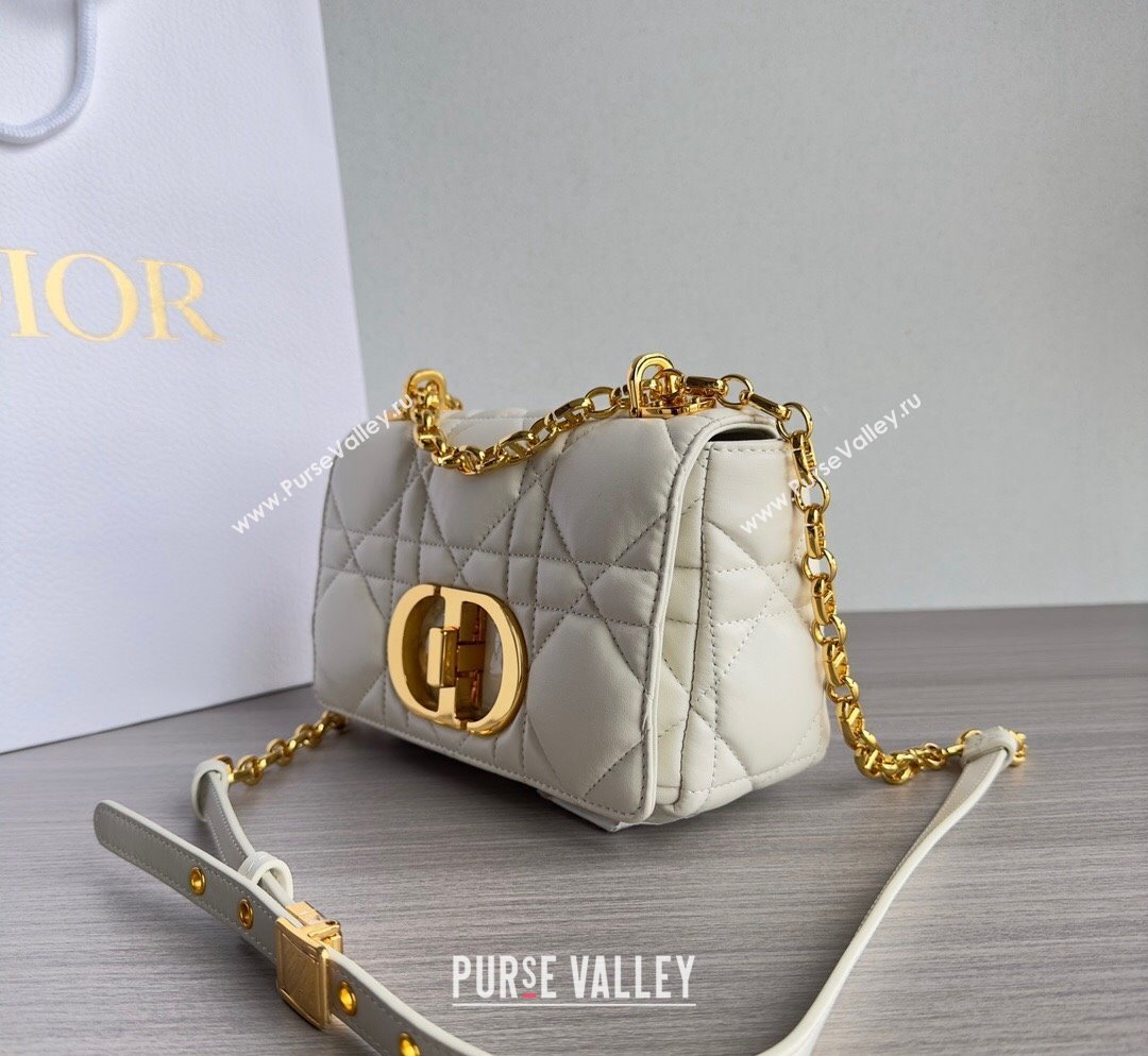 Dior Small Caro Chain Bag in Quilted Macrocannage Calfskin White/Gold 2023 M9241 (BF-231101129)